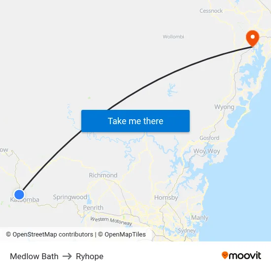 Medlow Bath to Ryhope map