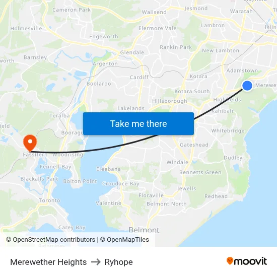 Merewether Heights to Ryhope map