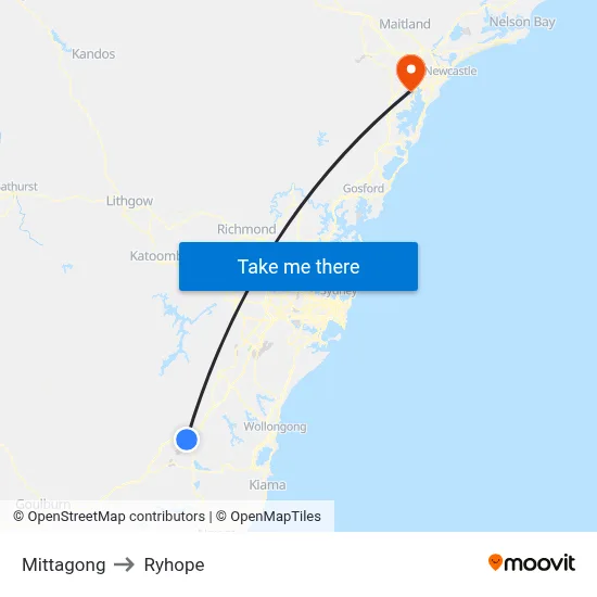 Mittagong to Ryhope map