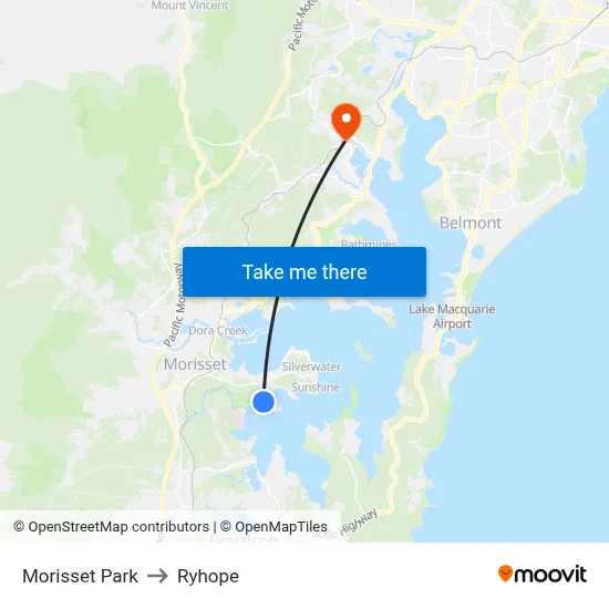 Morisset Park to Ryhope map
