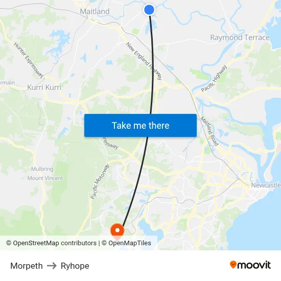 Morpeth to Ryhope map