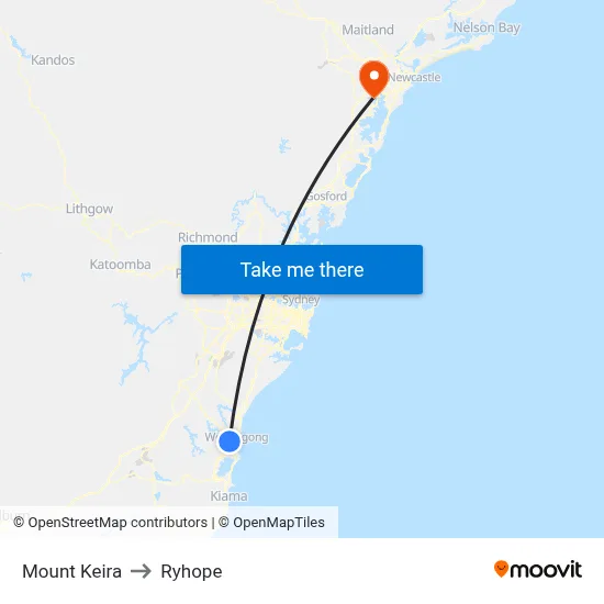 Mount Keira to Ryhope map