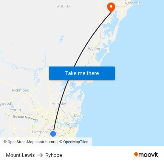 Mount Lewis to Ryhope map