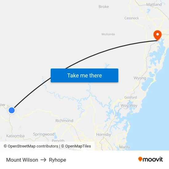 Mount Wilson to Ryhope map