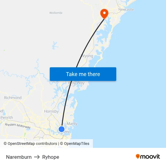 Naremburn to Ryhope map