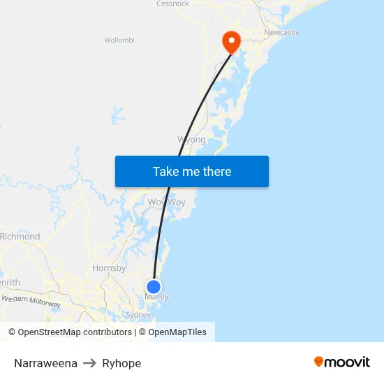 Narraweena to Ryhope map