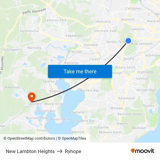 New Lambton Heights to Ryhope map