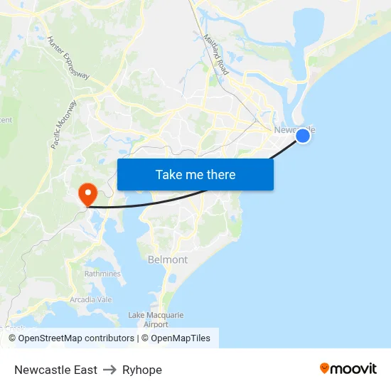 Newcastle East to Ryhope map