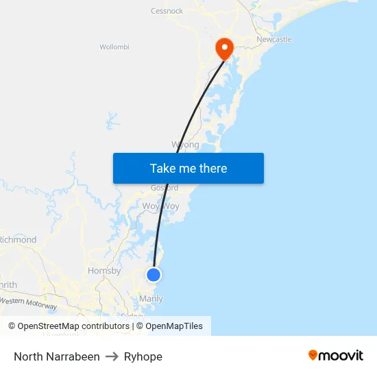 North Narrabeen to Ryhope map