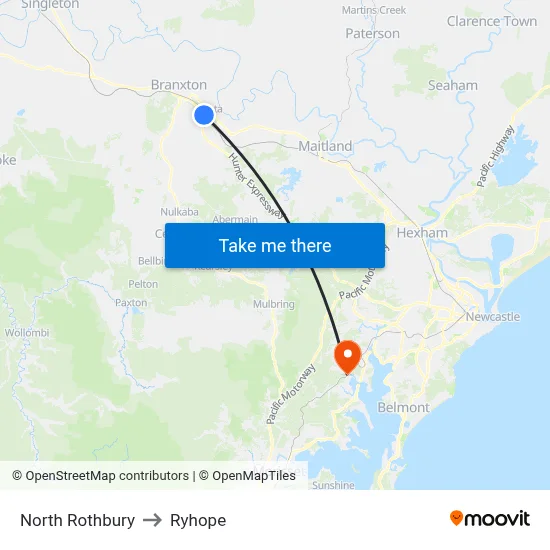 North Rothbury to Ryhope map