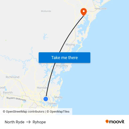 North Ryde to Ryhope map