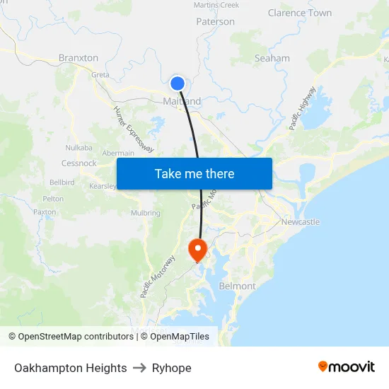 Oakhampton Heights to Ryhope map