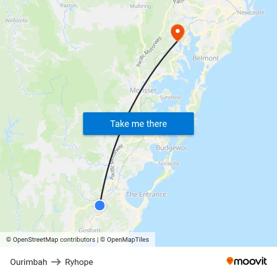 Ourimbah to Ryhope map