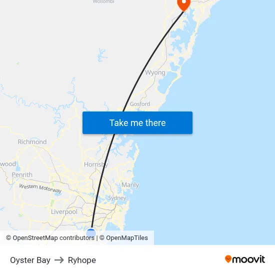 Oyster Bay to Ryhope map