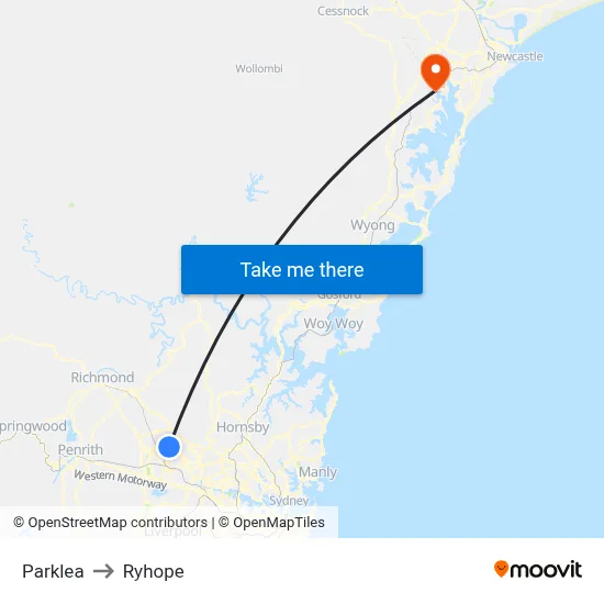 Parklea to Ryhope map