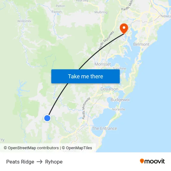 Peats Ridge to Ryhope map