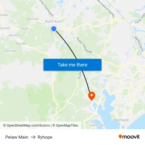 Pelaw Main to Ryhope map