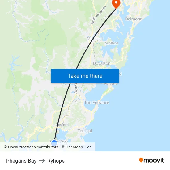 Phegans Bay to Ryhope map