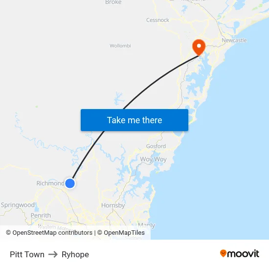 Pitt Town to Ryhope map