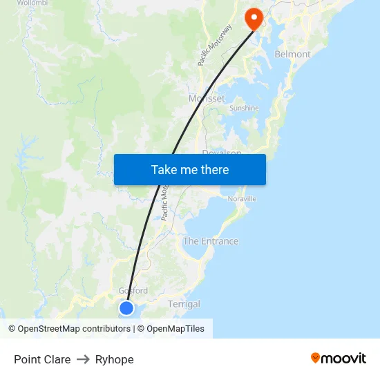Point Clare to Ryhope map