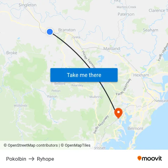 Pokolbin to Ryhope map