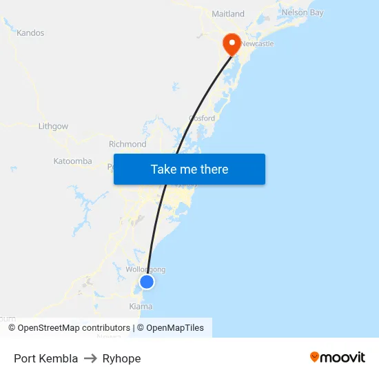 Port Kembla to Ryhope map