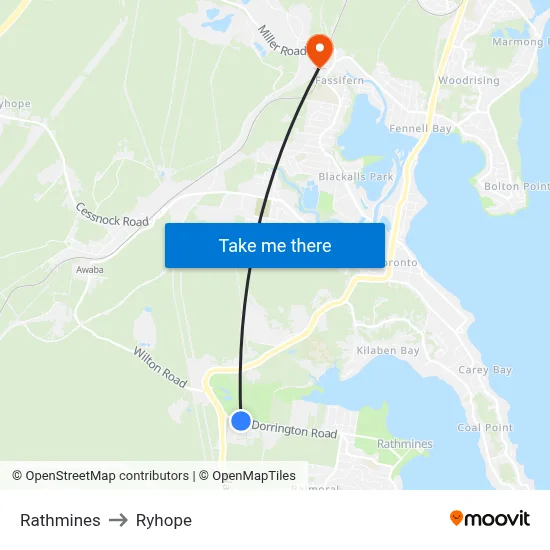 Rathmines to Ryhope map