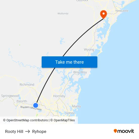 Rooty Hill to Ryhope map