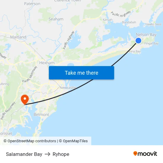 Salamander Bay to Ryhope map