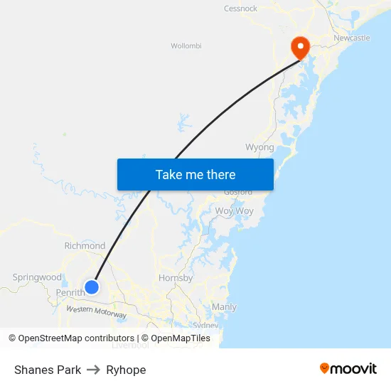 Shanes Park to Ryhope map