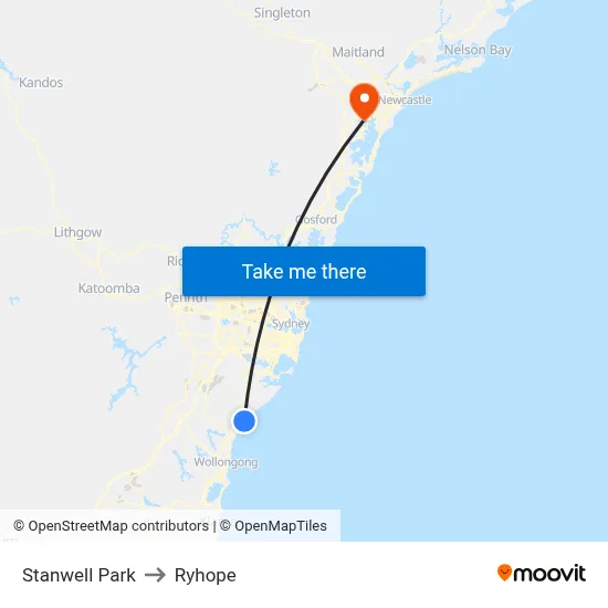 Stanwell Park to Ryhope map