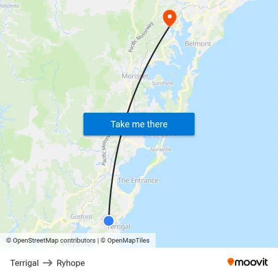 Terrigal to Ryhope map