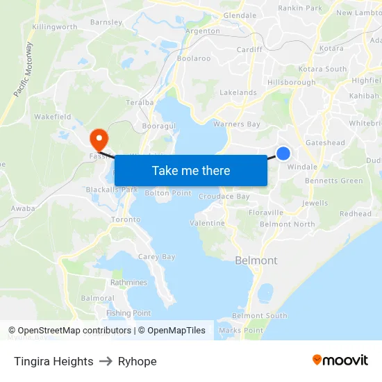 Tingira Heights to Ryhope map