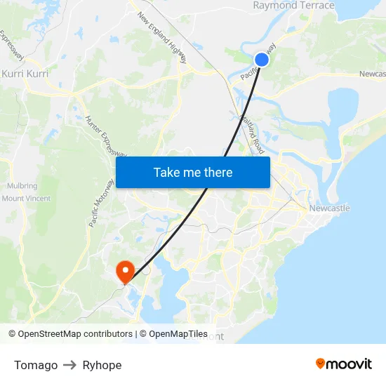 Tomago to Ryhope map