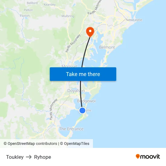 Toukley to Ryhope map