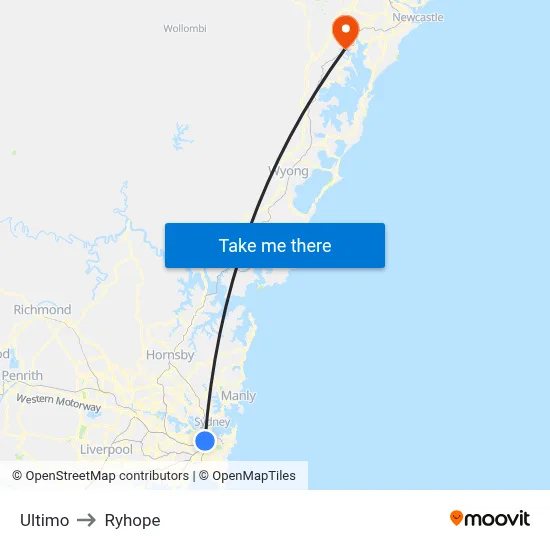 Ultimo to Ryhope map
