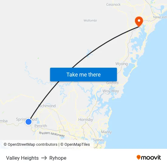 Valley Heights to Ryhope map