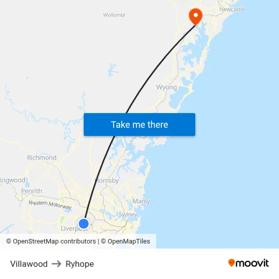 Villawood to Ryhope map