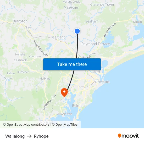 Wallalong to Ryhope map