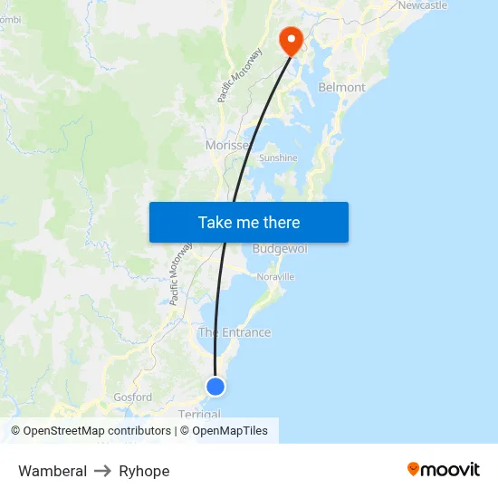 Wamberal to Ryhope map