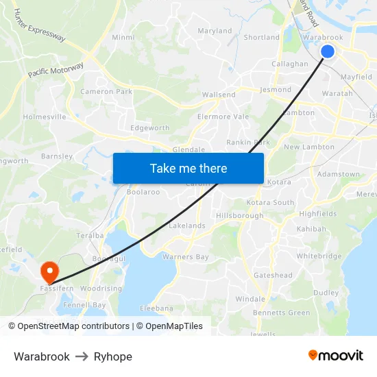 Warabrook to Ryhope map