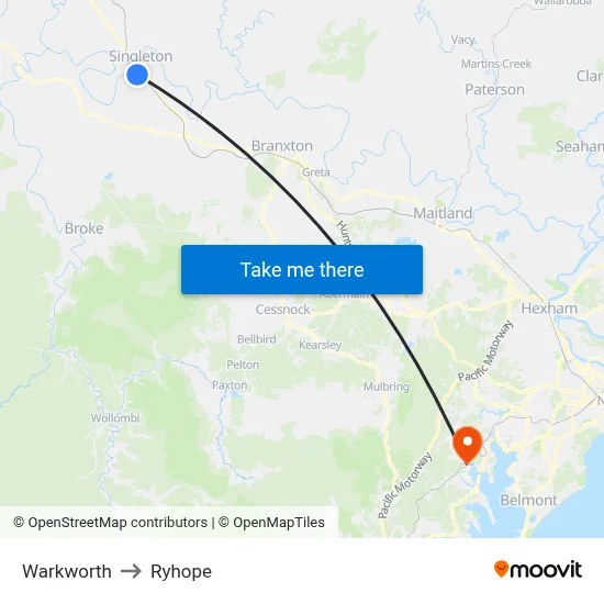 Warkworth to Ryhope map