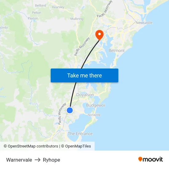 Warnervale to Ryhope map