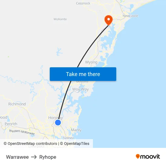 Warrawee to Ryhope map