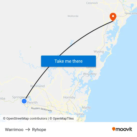 Warrimoo to Ryhope map