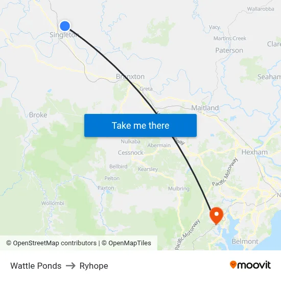 Wattle Ponds to Ryhope map