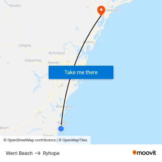 Werri Beach to Ryhope map