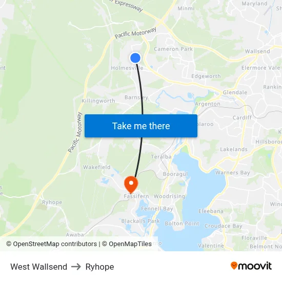 West Wallsend to Ryhope map