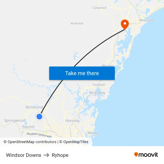 Windsor Downs to Ryhope map