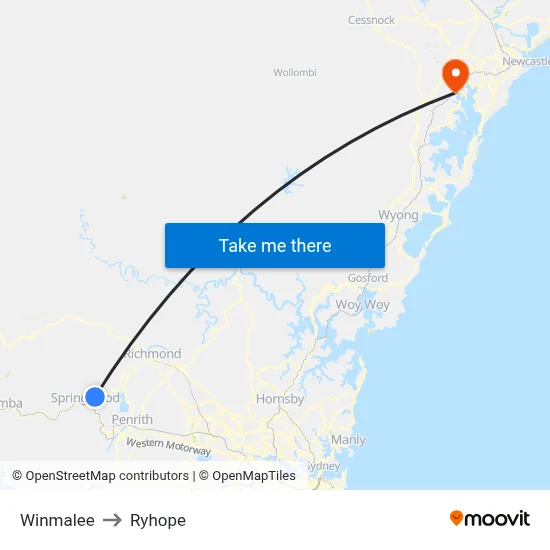 Winmalee to Ryhope map
